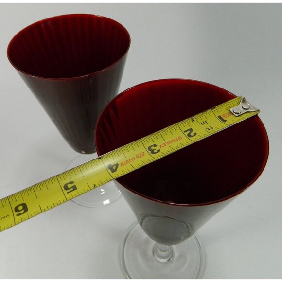 Pier 1 Ruby Red Pleated Wine Glass Wafer Stem 8" Optic Pleats Set Of 2 - Picture 10 of 12